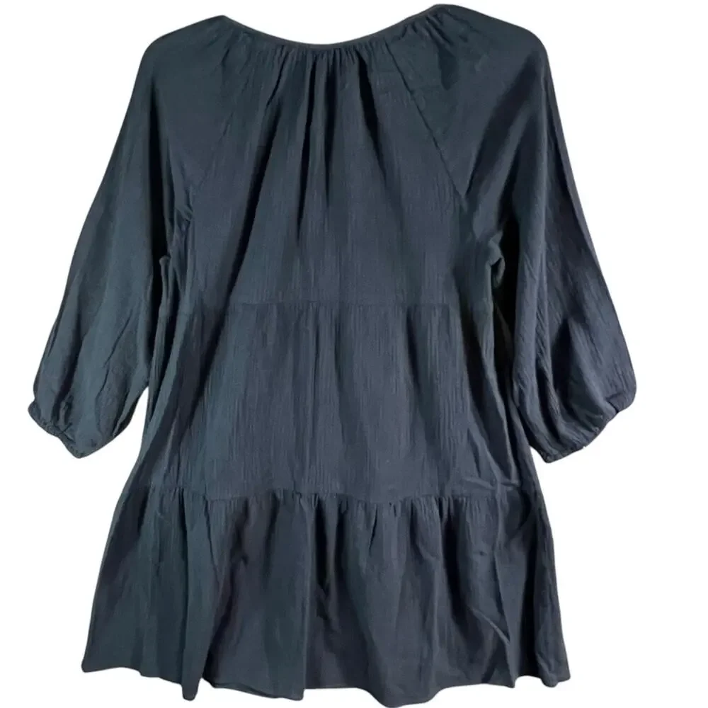 J Crew Beach Tunic‎ Dress Womens S Blue Crinkle Cotton Tiered Cover Up Coastal
